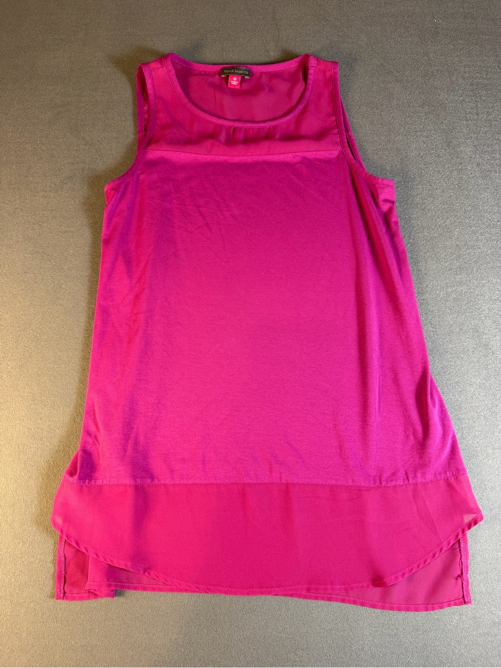 Vince Camuto Hot Pink Layered Sheer-Hem Sleeveless Tank